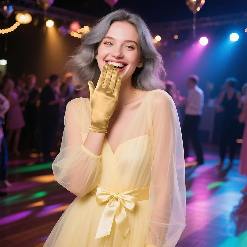 Women's Formal Short Gold Satin Gloves Bridal Wedding Banquet Party Costume